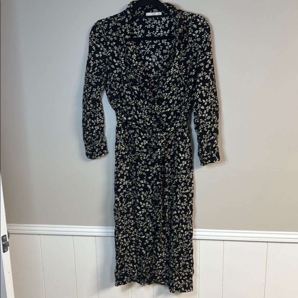 MNG Casual Black and White Wrap Button Front Dress with Plunging Collar